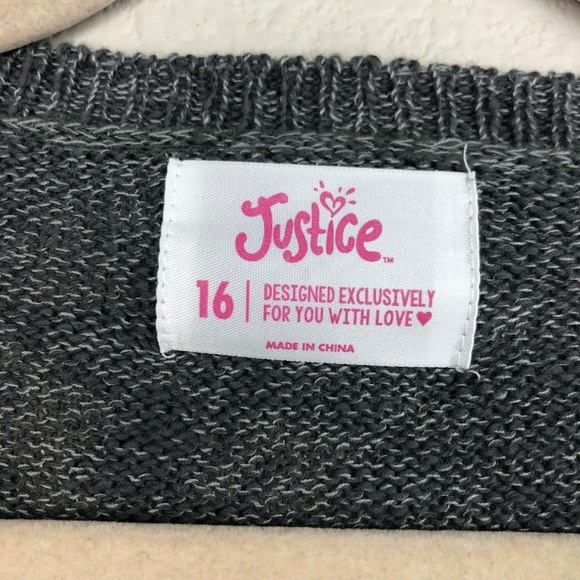 NWT Justice Girls Gray Fuzzy Sequin Knit Sweater - Picture 3 of 6